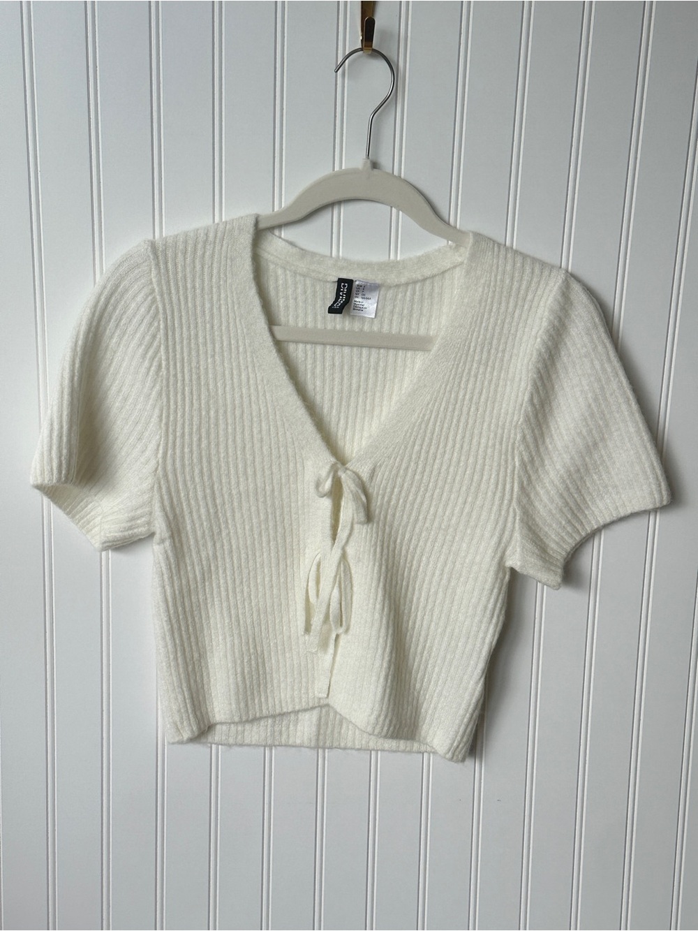 Ribbed knit cardigan, white Cream